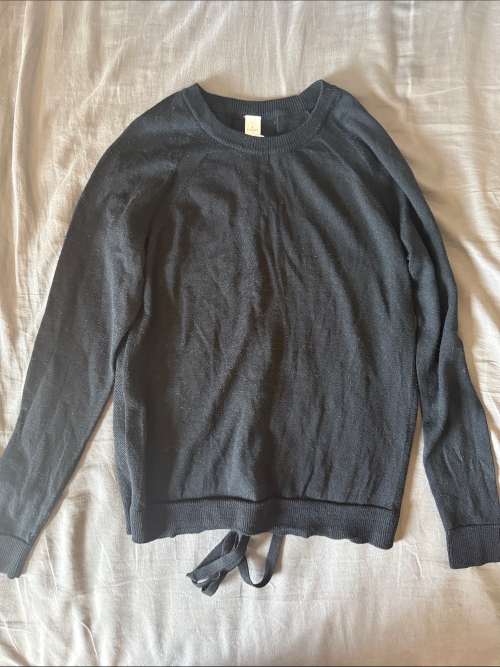 lululemon athletica Black Merino Crewneck Sweater with Tied Back